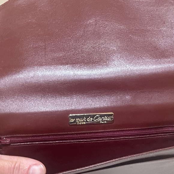 Large Leather Vintage Burgundy Cartier Clutch w/added carry chain